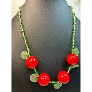 Glass Red Cherry Necklace-241
